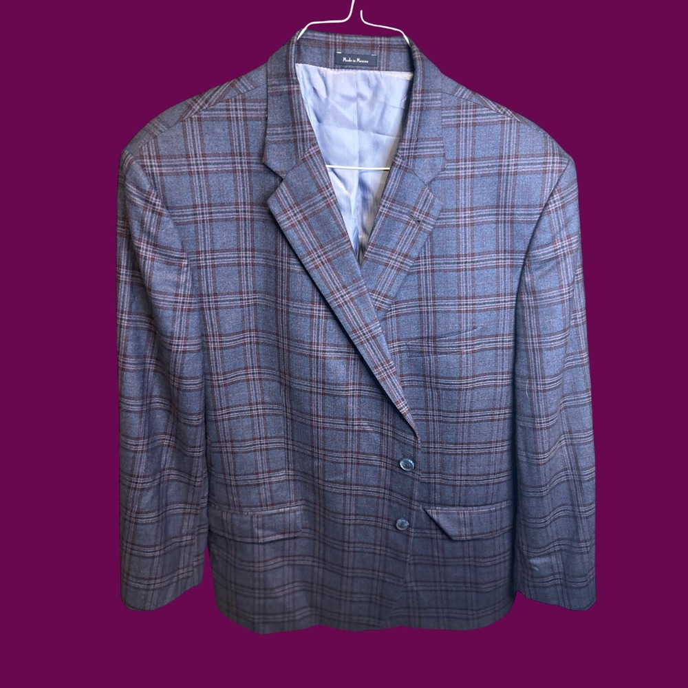 Turnbury Blazer Mens 54 R Blue Plaid Wool Blend Single Breasted Professional